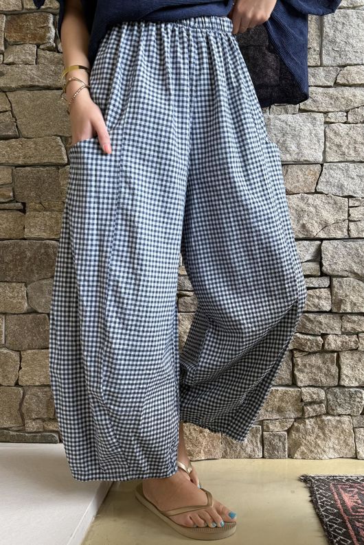 Arbi Gingham 7/8 Barrel Pant Navy